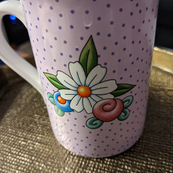 Mary Engelbreit Mug Initial H Purple Lavender Blue House Heart Floral Whimsical - Picture 4 of 7